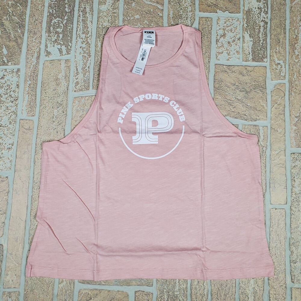 Victorias's Secret PINK Cotton‎ Racerback Tank Top, Want to be Pink, Large - NWT